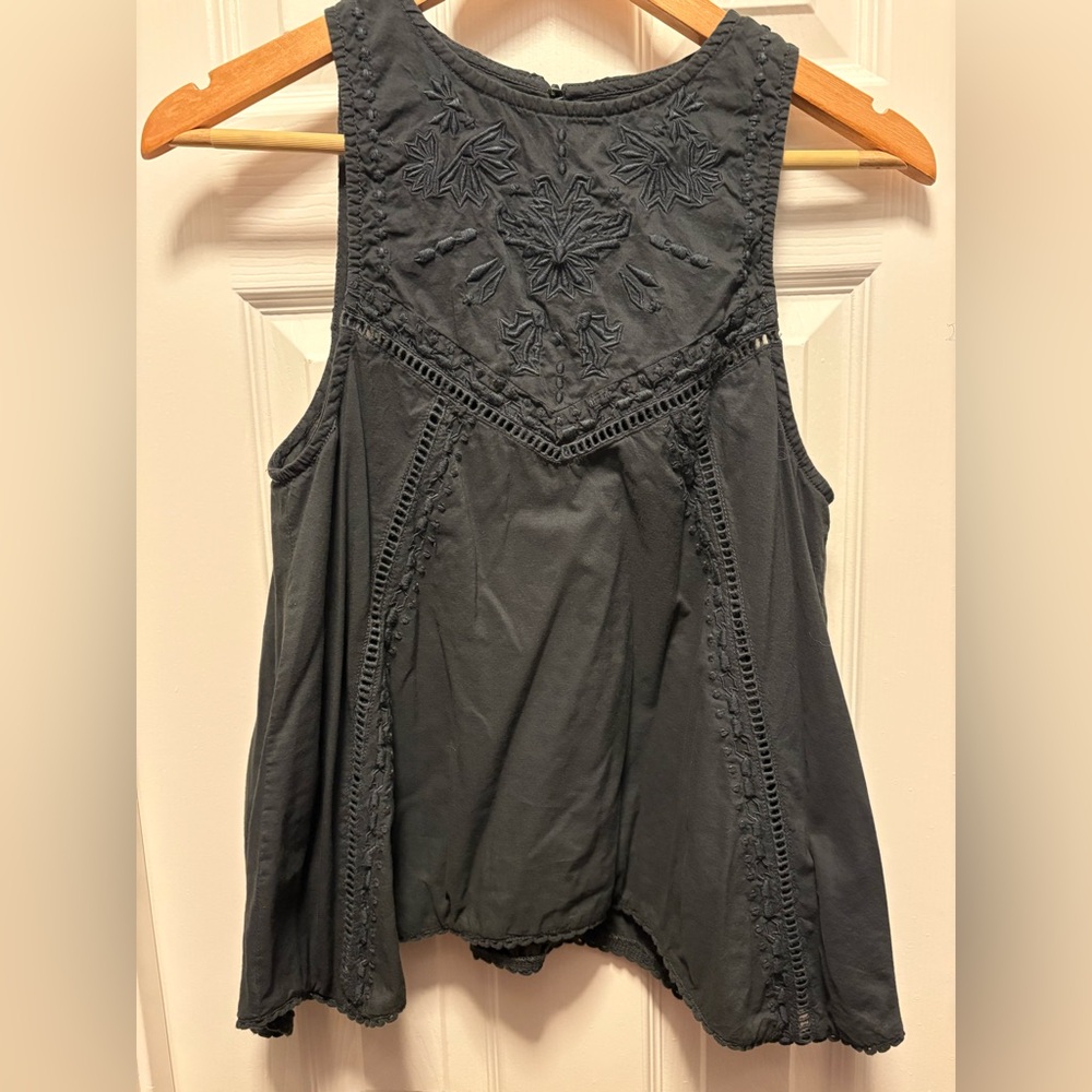 MOTHER Maria Cher Embroidered Black Sleeveless Top